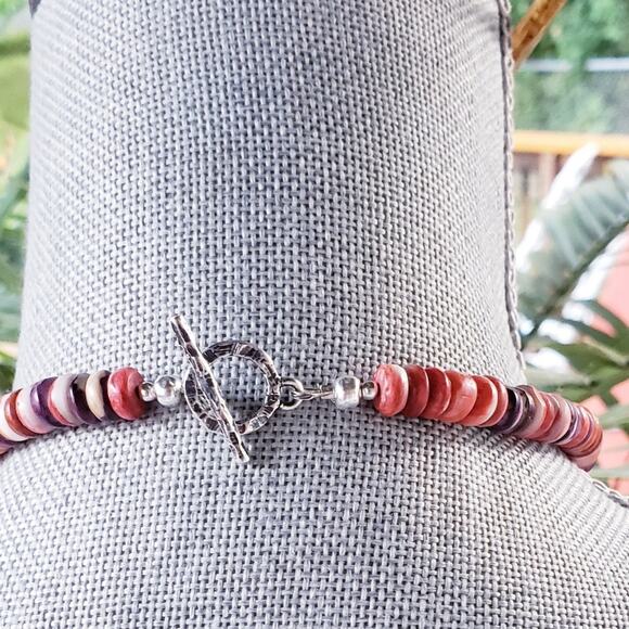 Navajo Spiny Oyster Artisan Turquoise Sterling Silver Inlaid Bear Necklace 17" - Picture 5 of 5